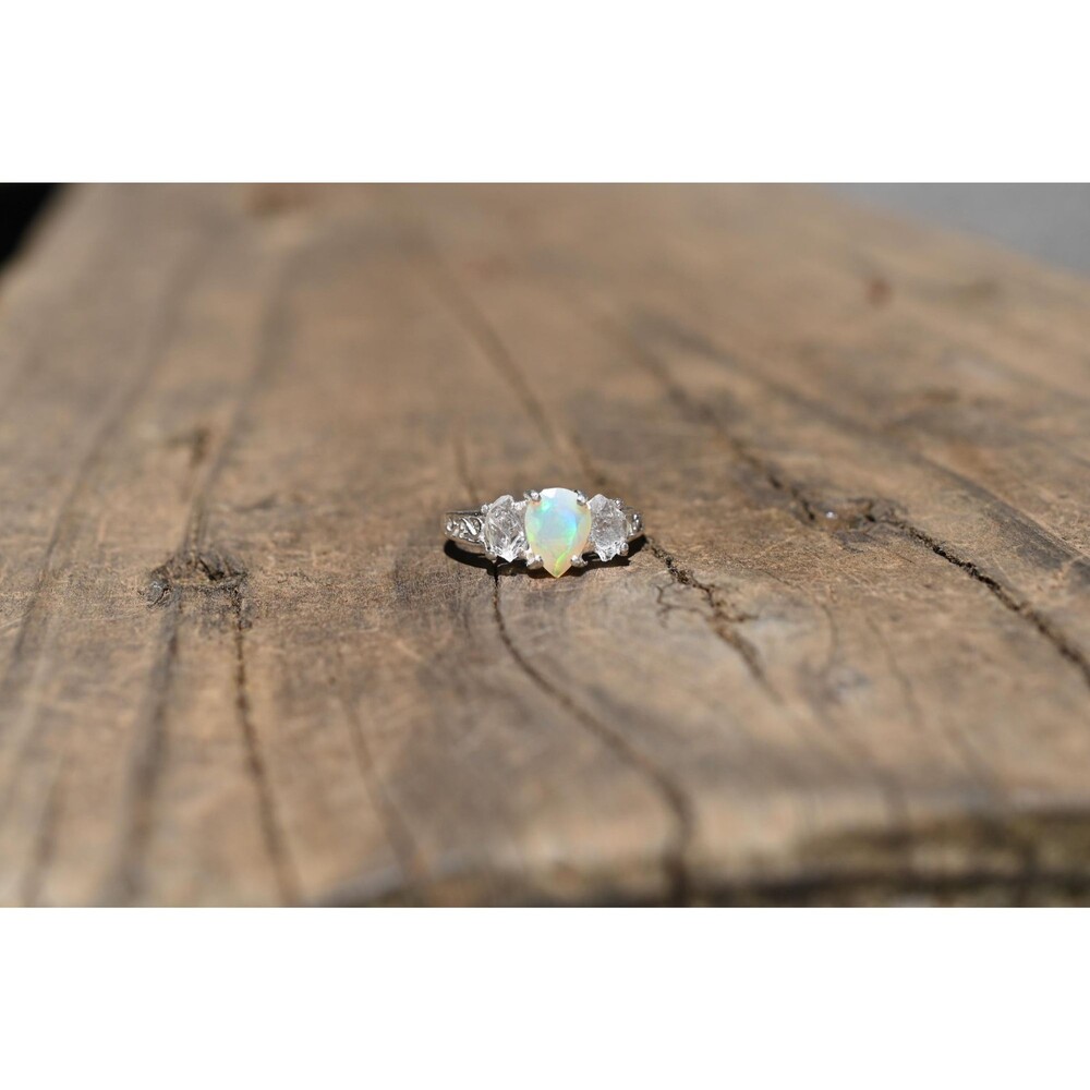 Engagement ring Raw crystal ring, Raw Diamond , Opal Wedding Ring, Rough Gemston